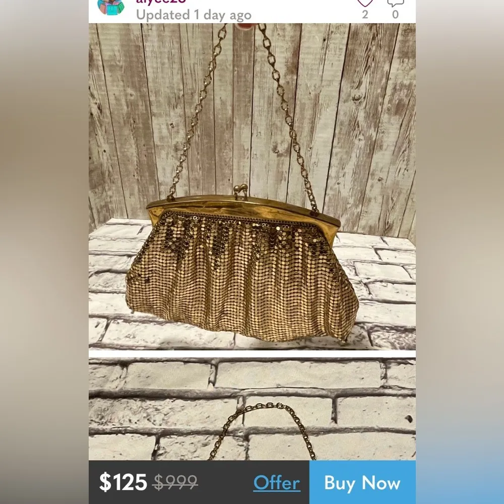 Vintage Whiting & Davis Metallic Gold Mesh Evening Bag Clutch Coin Purse USA - Image 2