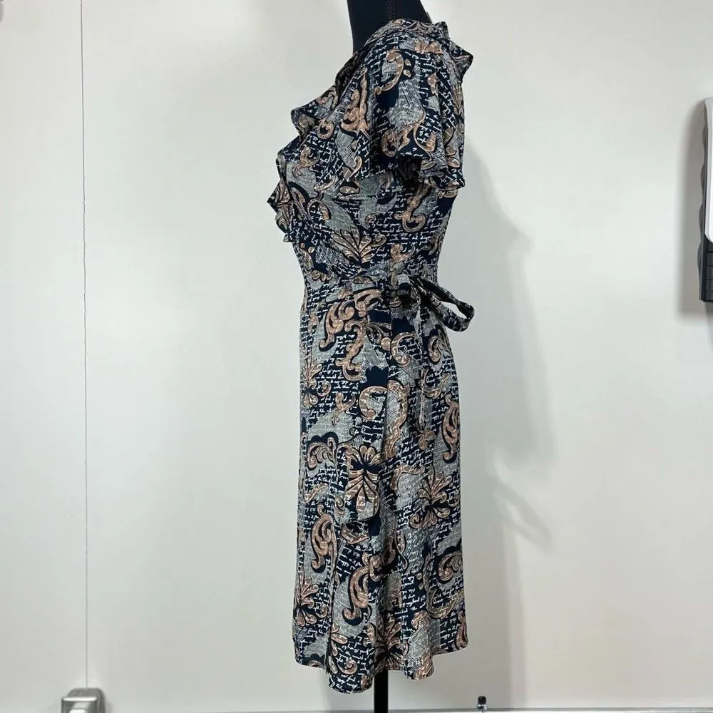 Chelsea28 Print Ruffle Wrap Dress Size Small Women’s Navy - Image 5