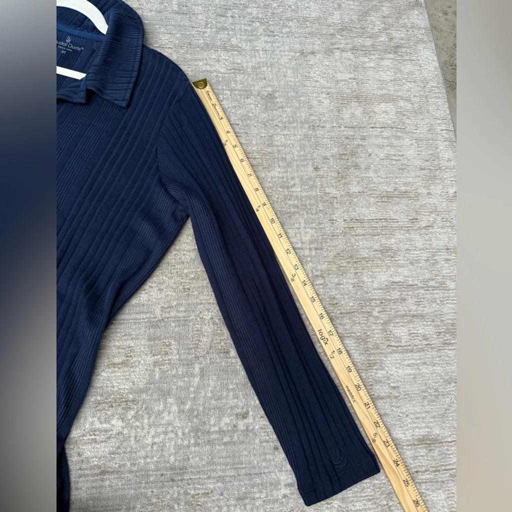 Cuddl Duds Dark Blue Button-Up Ribbed Shirt and Pants Set Lounge Pajama - Image 8