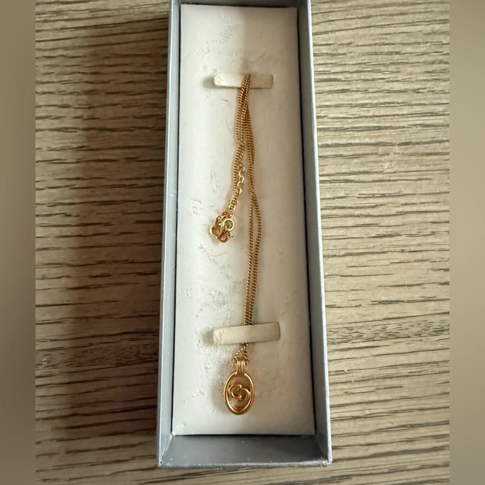 Christian Dior Vintage Gold Tone Logo Pendant Necklace Adjustable Chain - Image 6