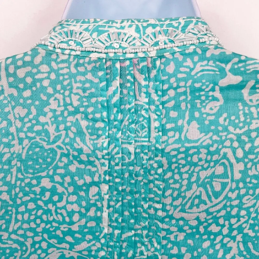 Lilly Pulitzer Womens Sarasota Beaded Tunic Top Blouse Shorely Blue Ice Cake - Image 7