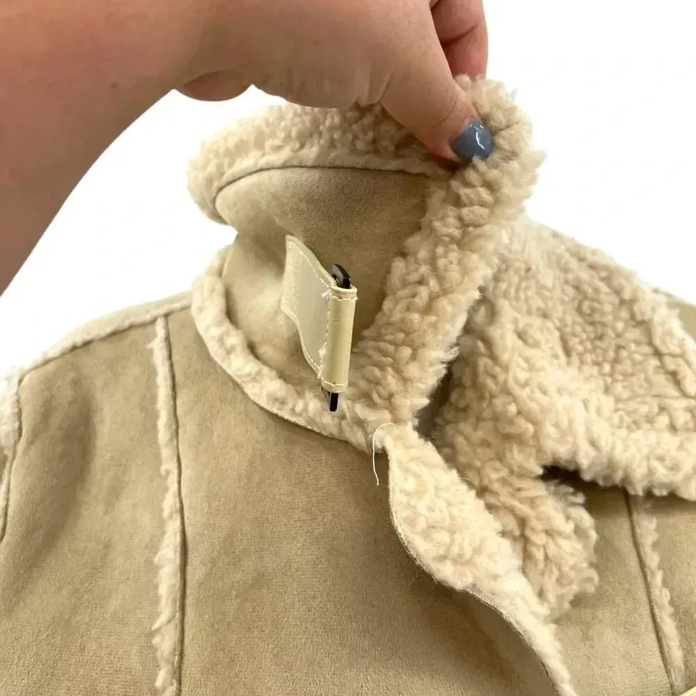 Moon River Borg Lined Duffle‎ Coat Faux Suede Sherpa Penny Lane Size Medium - Image 9