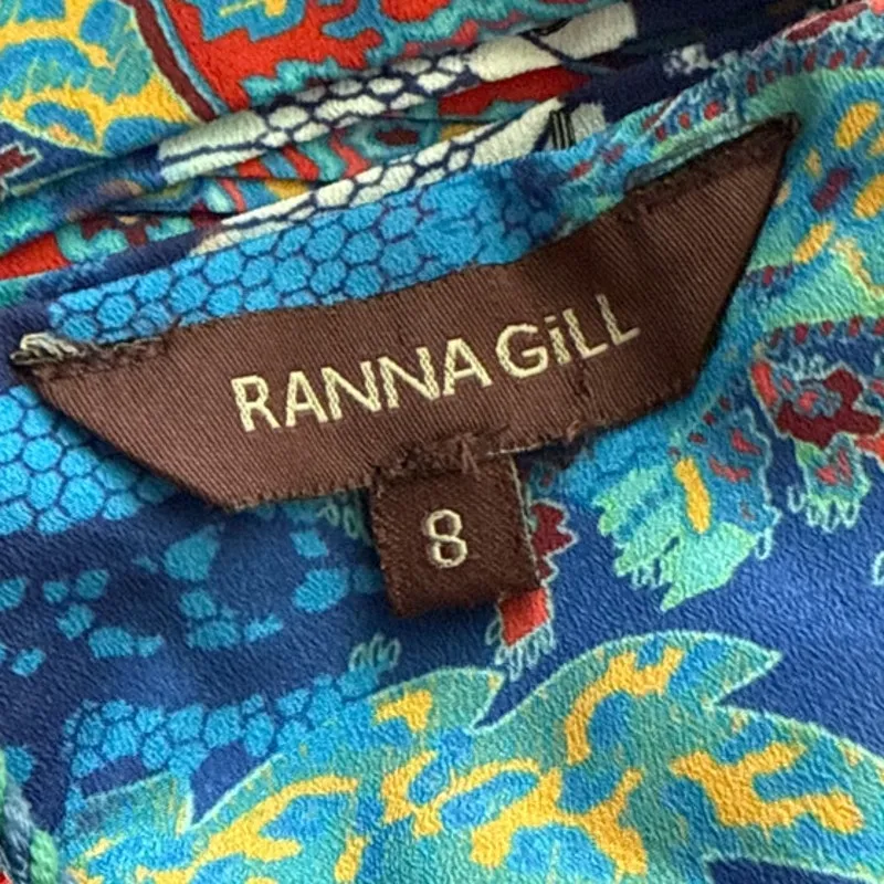 Ranna Gill Anthropologie Jewel Embellished Pleated Boteh Maxi Dress Multi Size 8 - Image 9