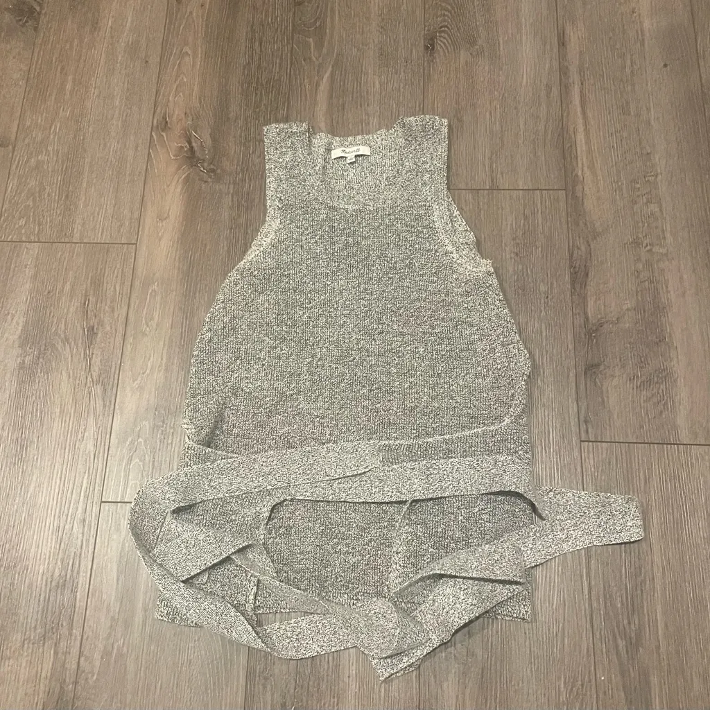 Madewell Anthropologie sweater vest sleeveless belted grey cotton size medium M - Image 5
