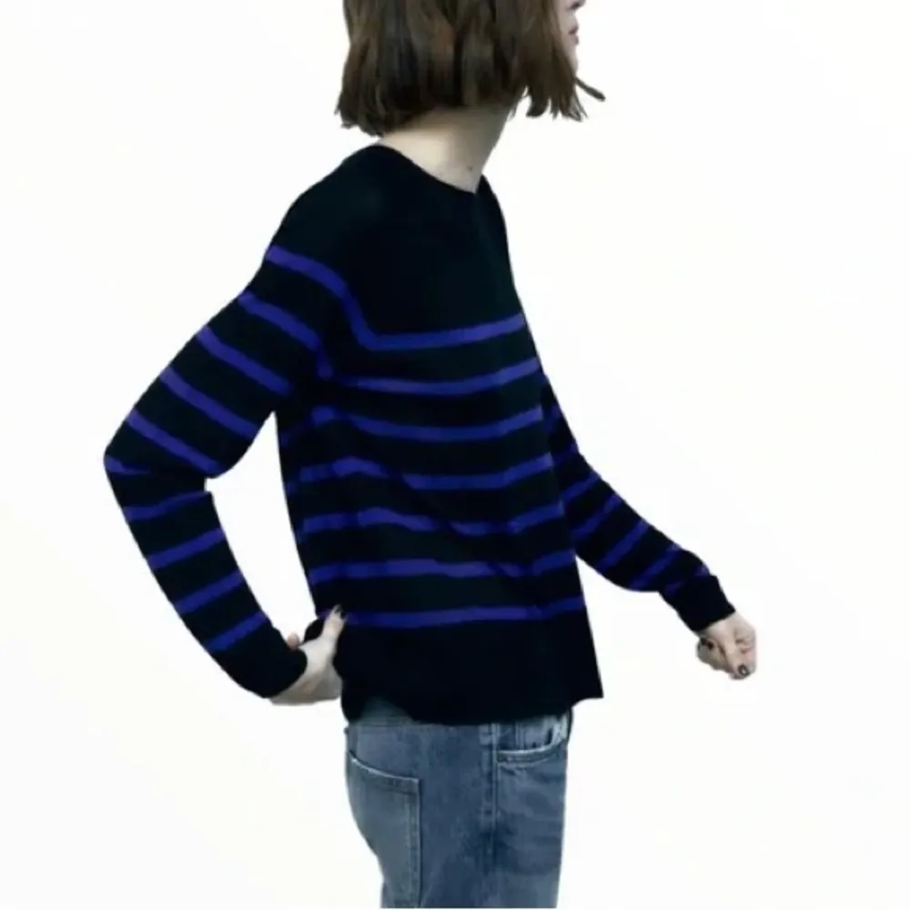 ZARA NWT   Black & Blue BASIC KNIT SWEATER Lightweight Striped Medium - Image 3