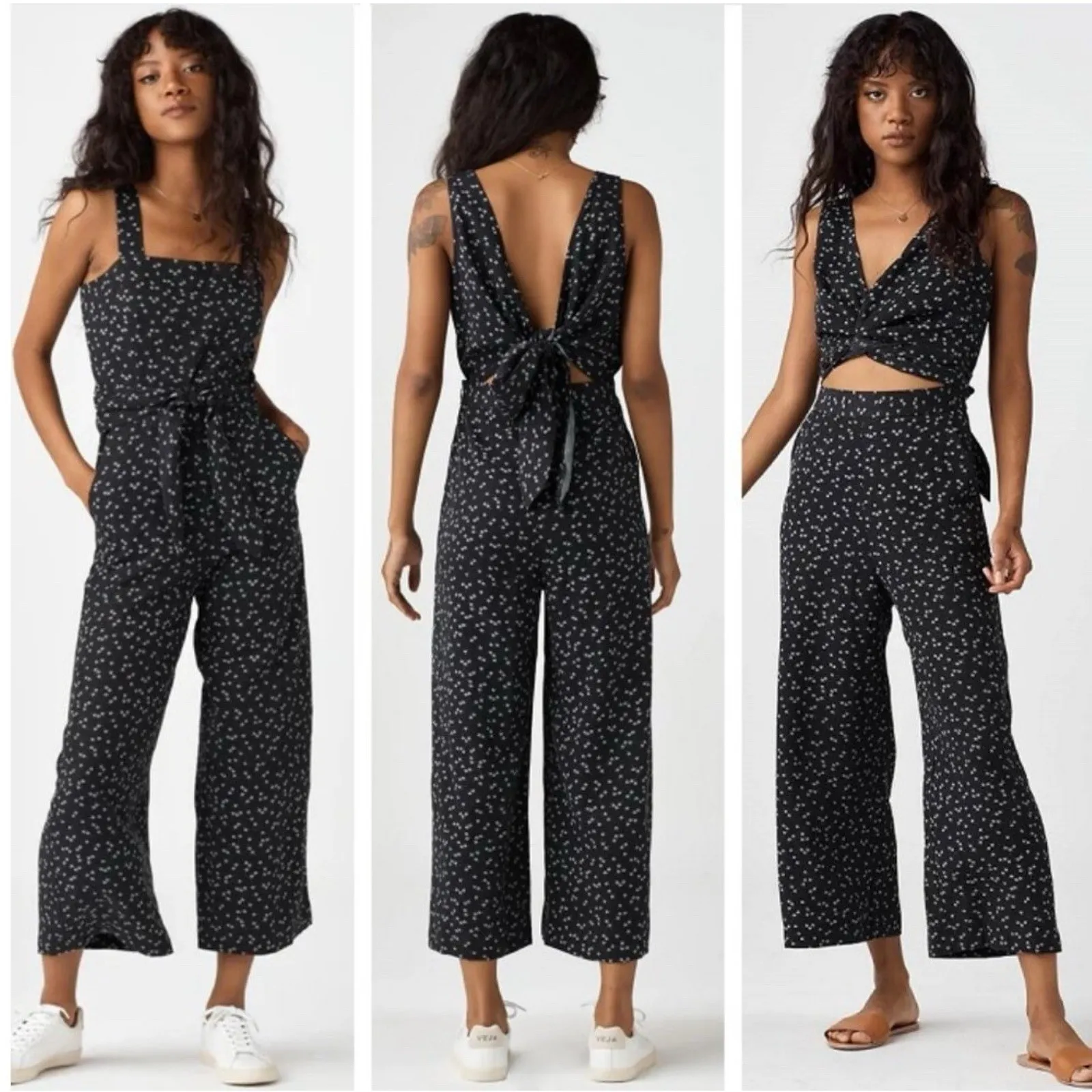 VETTA The Two Piece‎ Apron Jumpsuit Size 18 Black Floral Convertible Organic USA - Image 2