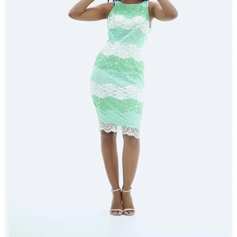 New York & Company Green Floral Lace Spring Sleeveless Midi Dress Size 6 - Image 2