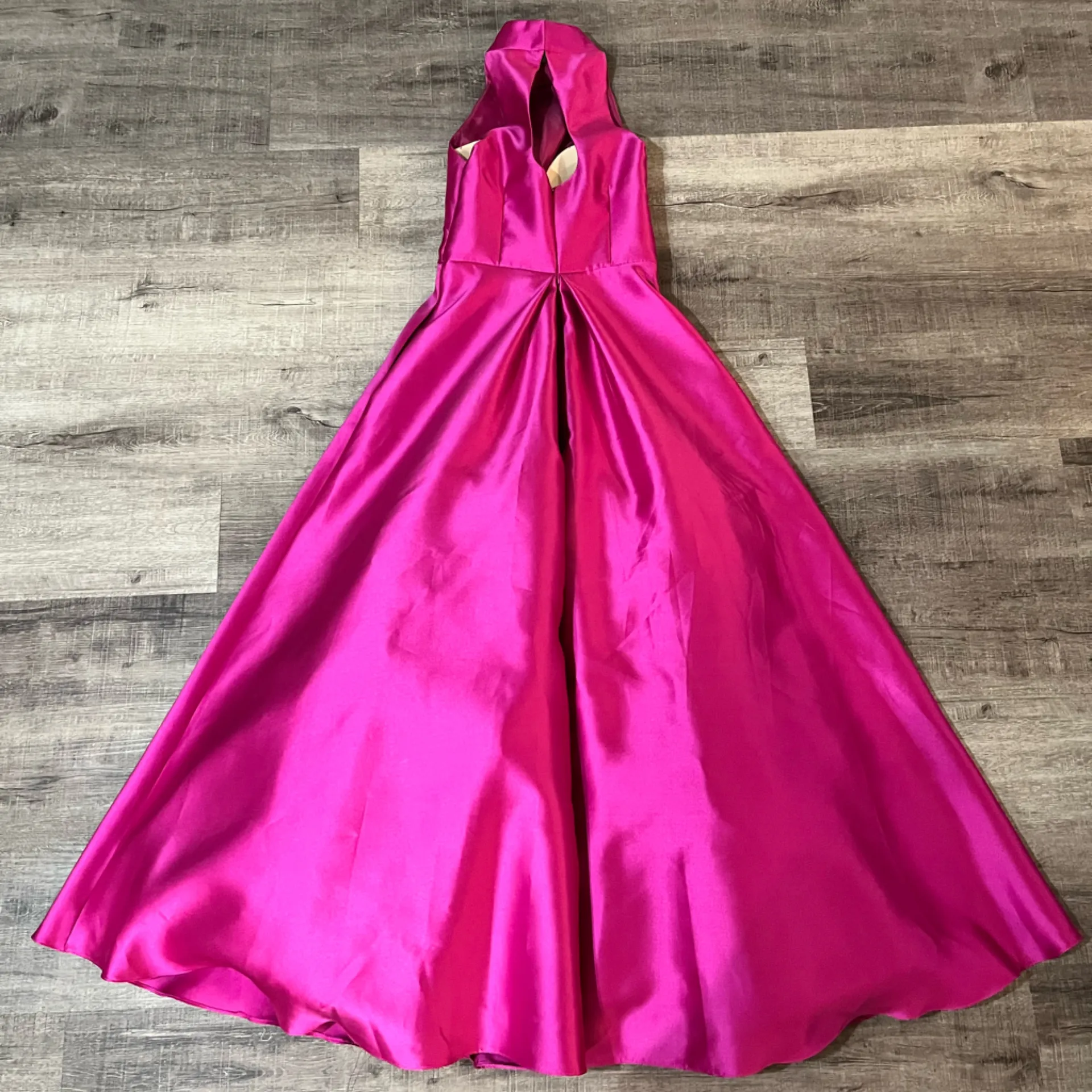 ML by Monique Lhuillier Halter Satin Ball Gown in Magenta - Image 5