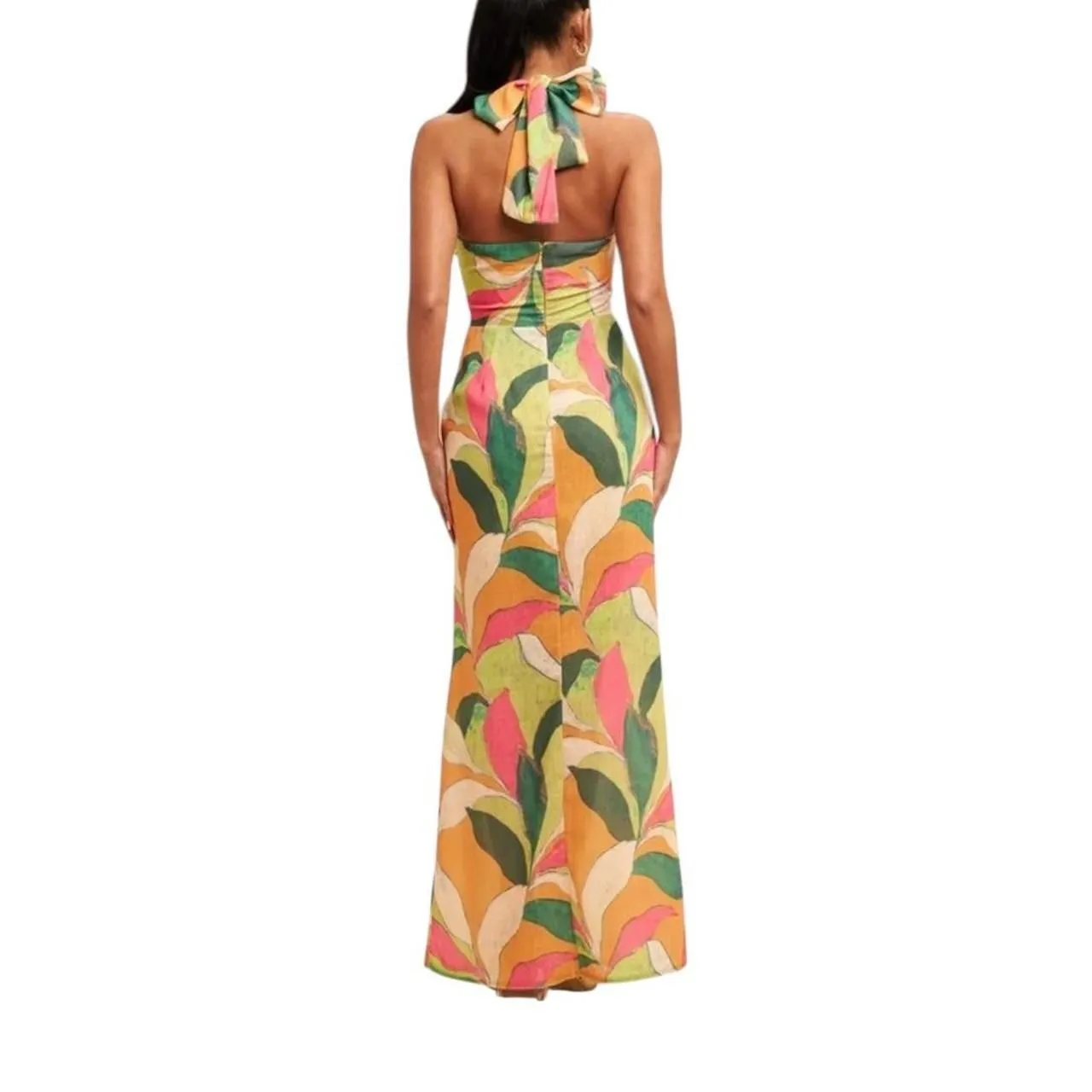 Luxxel Levi Halter Maxi Dress - Lime Multi - Image 2