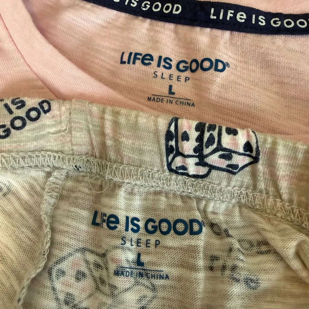 Life is Good Pajama Set Womens Large Heart Dice Valentines Day Shorts Shirt Top - Image 2