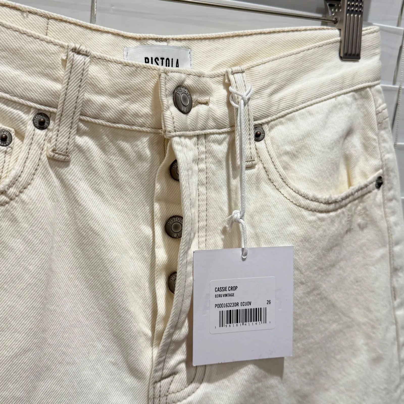 NEW Pistola Cassie Crop Super High Rise Straight Leg Cream Denim Jeans size 26 - Image 12