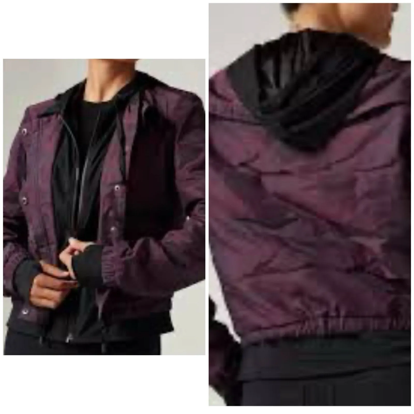 Blanc Noir Purple Camo Hooded S Women's Bomber Jacket Zip Up - Image 3