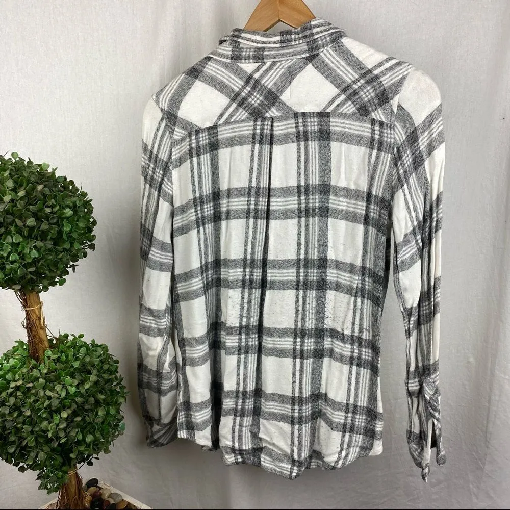 Rails Black & White Plaid Checker Gingham Long Sleeve Button Up Top M - Image 3