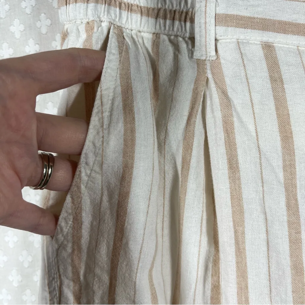 Aerie Cream Tan‎ Striped Linen Blend Wide Leg Pants - Image 3