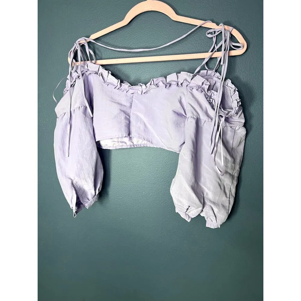 Hyfve Crop Top Women's Size Small Ruffle Puff Sleeve Feminine Coquette Pastel - Image 3