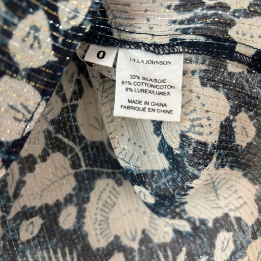 ULLA JOHNSON Dira Top Indigo Metallic Ruffle Size 0 Flutter Sleeve Tassel Tie - Image 15