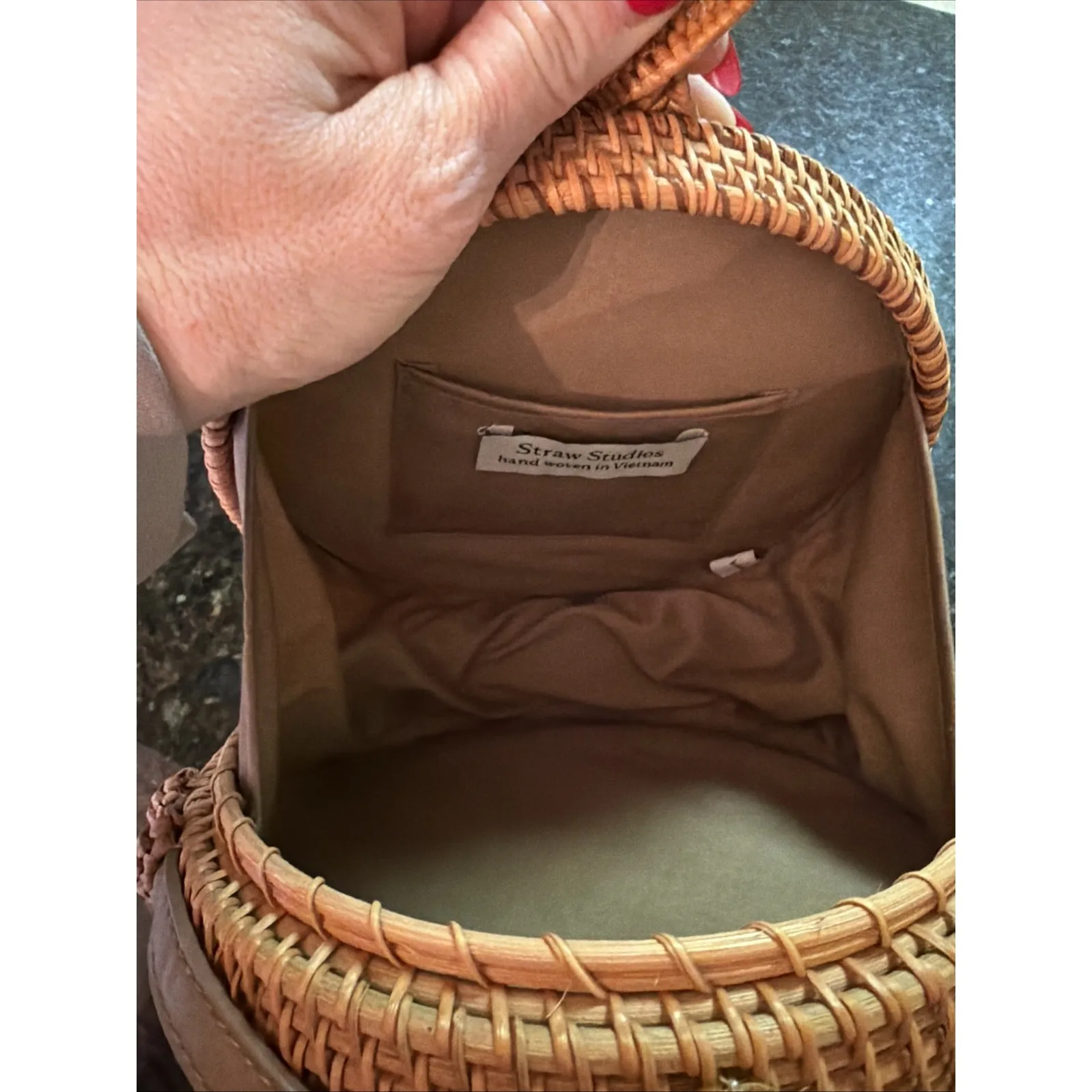 Straw Studios Hand Woven Rattan Round Shoulder Bag Crossbody Purse Boho Hippie - Image 7