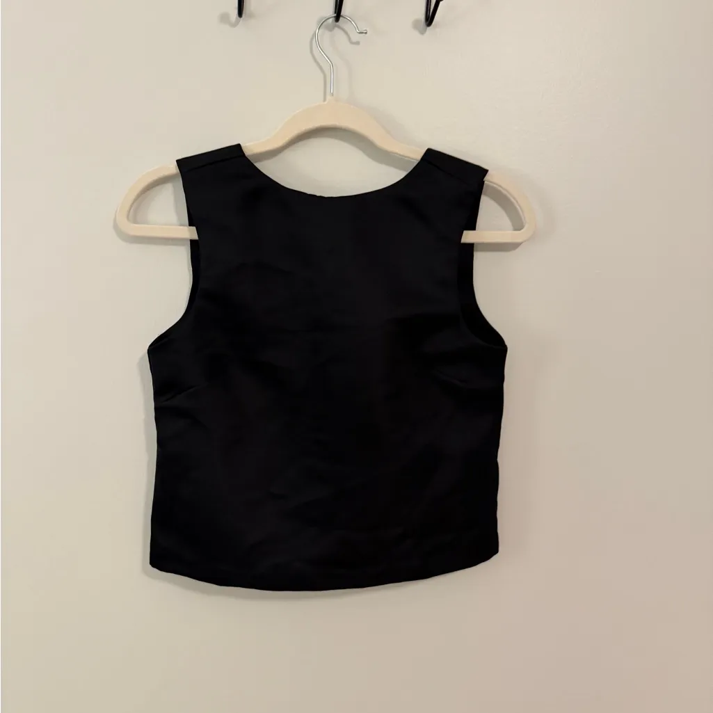 H&M Black Open Back Bow Satin Top - Image 2