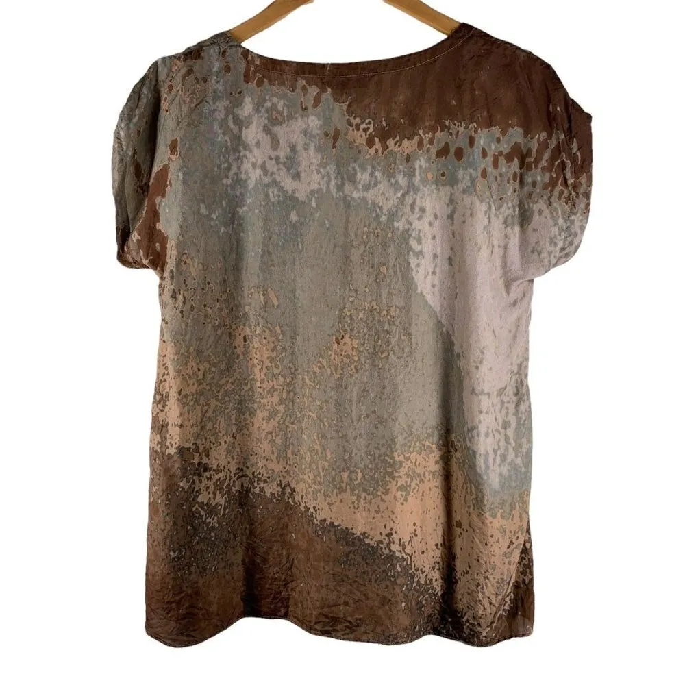 Eileen Fisher Sea Spray Print Silk Scoop Neck Top Blouse Size XS - Image 6