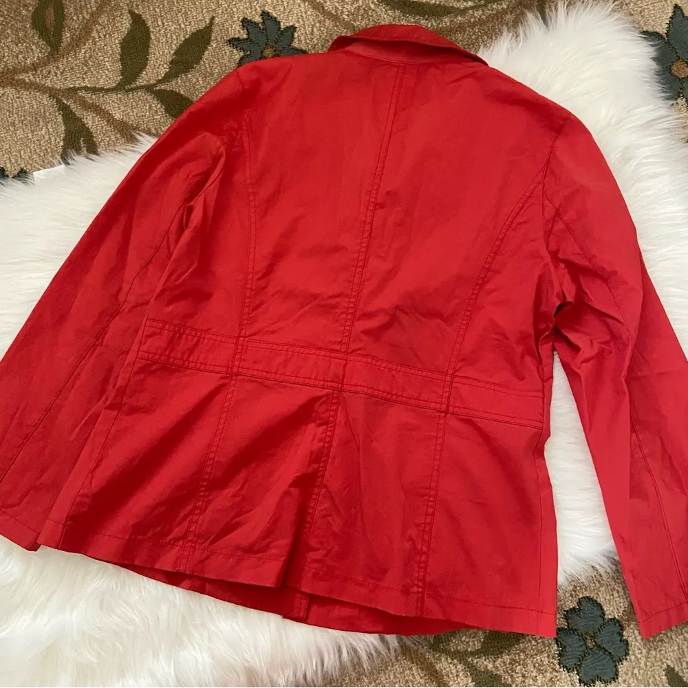 Vintage Franche button up windbreaker raincoat style collar long sleeve jacket Red - Image 5