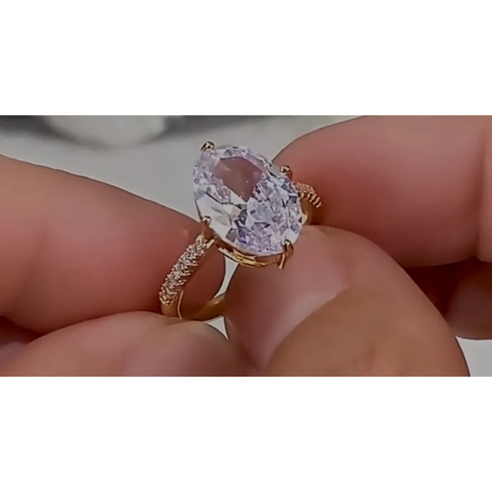 NEW Women's 6Ct Yellow Gold Plated Silver Oval Simulated‎ Diamond Ring - Image 13