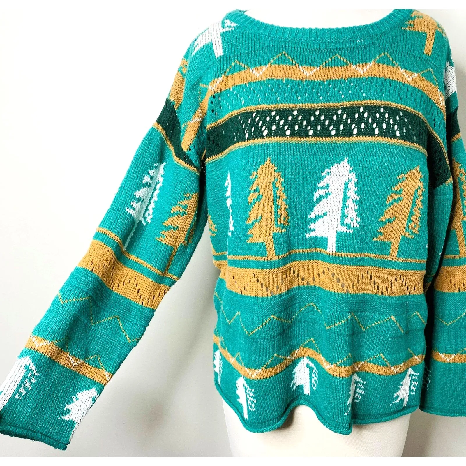 Green Pine Tree Holiday Sweater Winter Knit Pullover Casual Festive Jumper Sz L Size L - Image 5