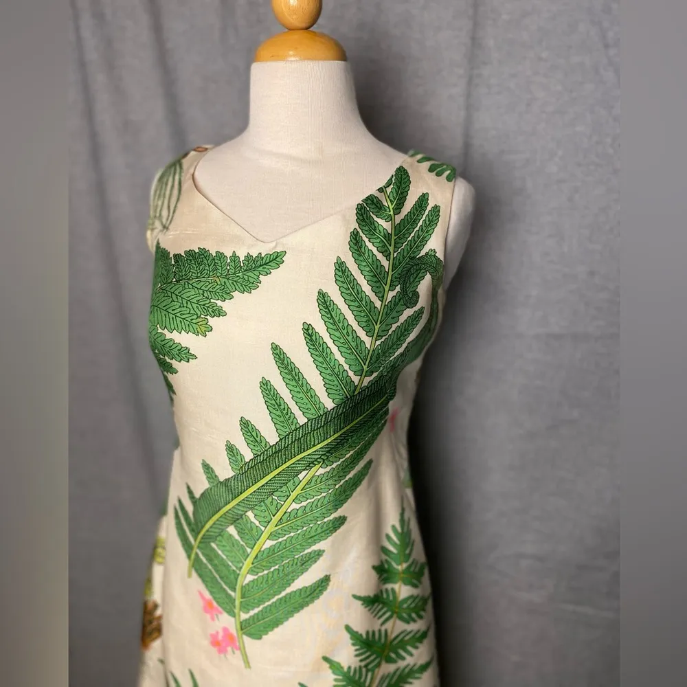 Amazing Vintage 1960s Fern And flower Plant Shift Sleeveless dress _ Size Small Green - Image 4