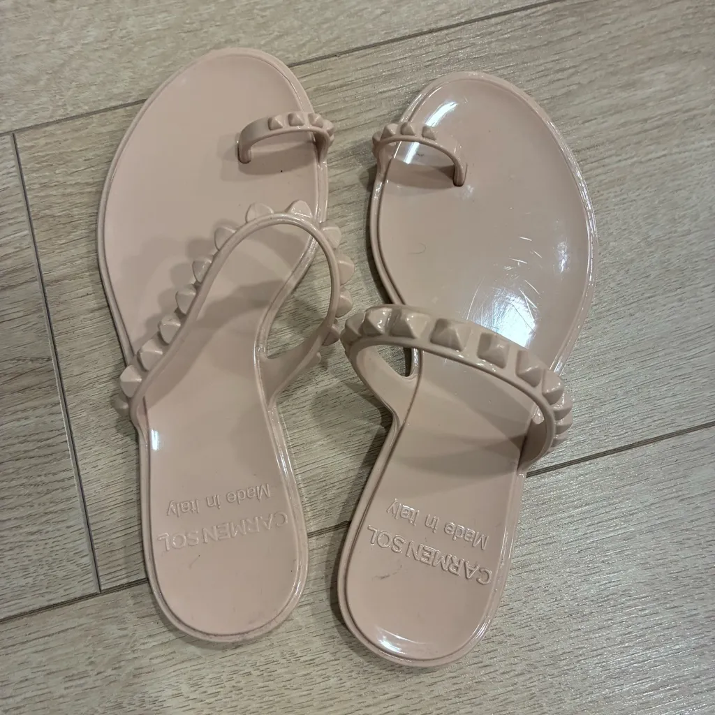 Carmen Sol Women’s Studded Flat Jelly Sandal Maria Made in Italy Size 36/6 US Tan - Image 3