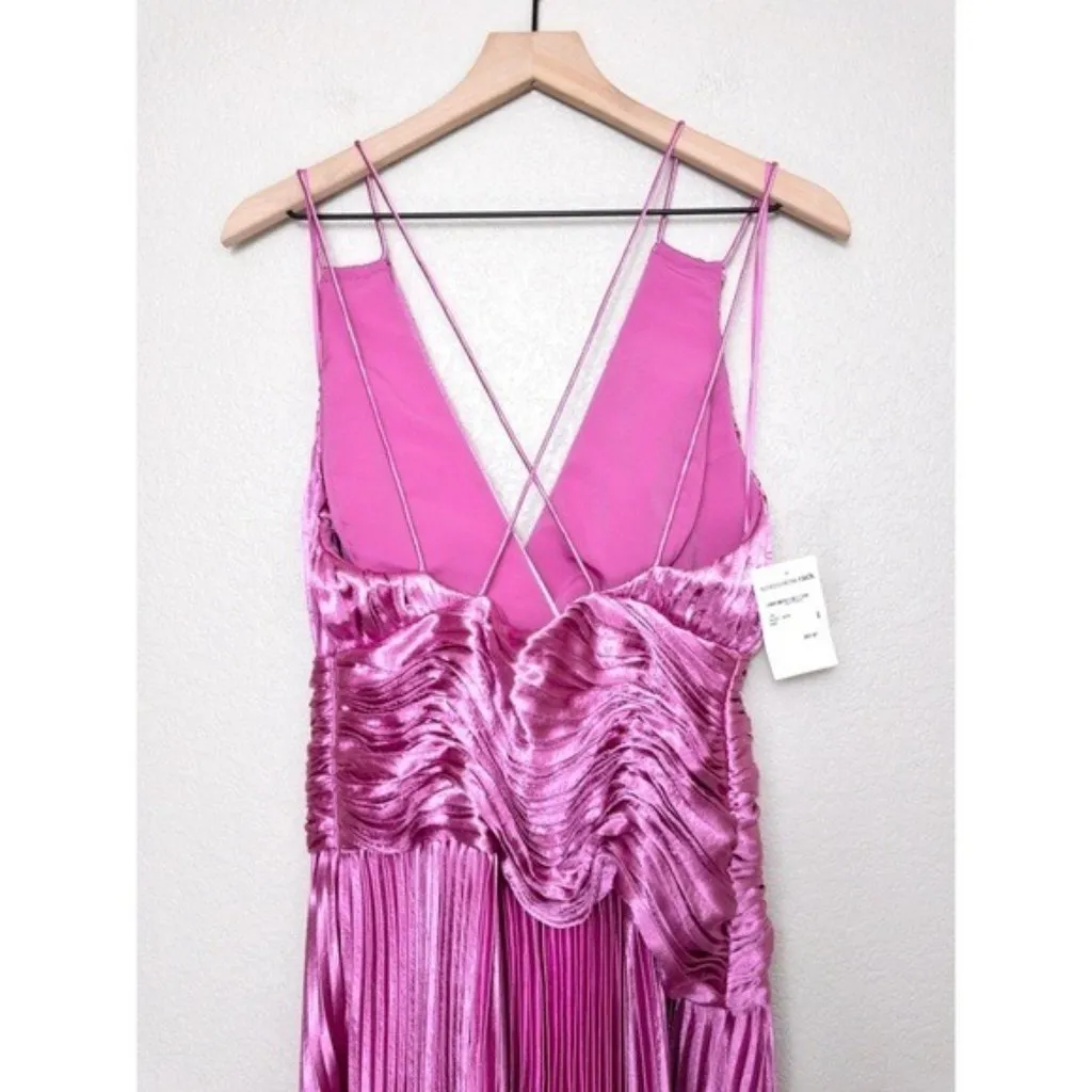NWT AiiFOS Vera Pleated Metallic Gown 8 Pink Magenta Plisse Ruched Slit Formal - Image 14