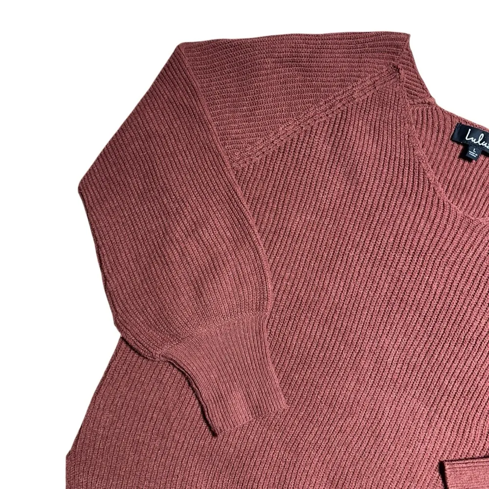 Lulus Lulu’s Rust Brown Ribbed Knit V Neck Pullover Sweater Women’s US Large - Image 2