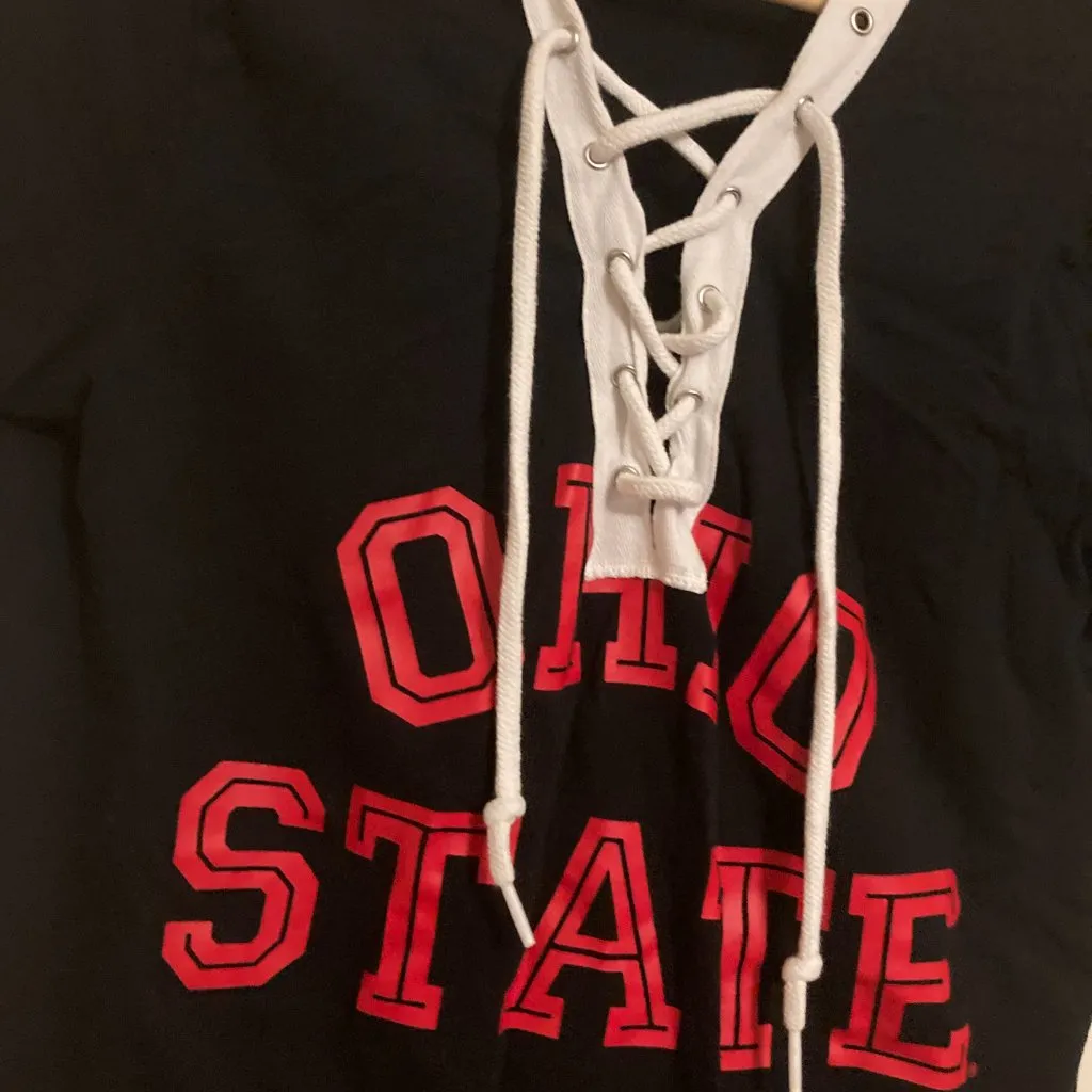 Ohio State Buckeyes Shirt XS Xtra Small Victoria Secret PINK Black Tie Front - Image 2