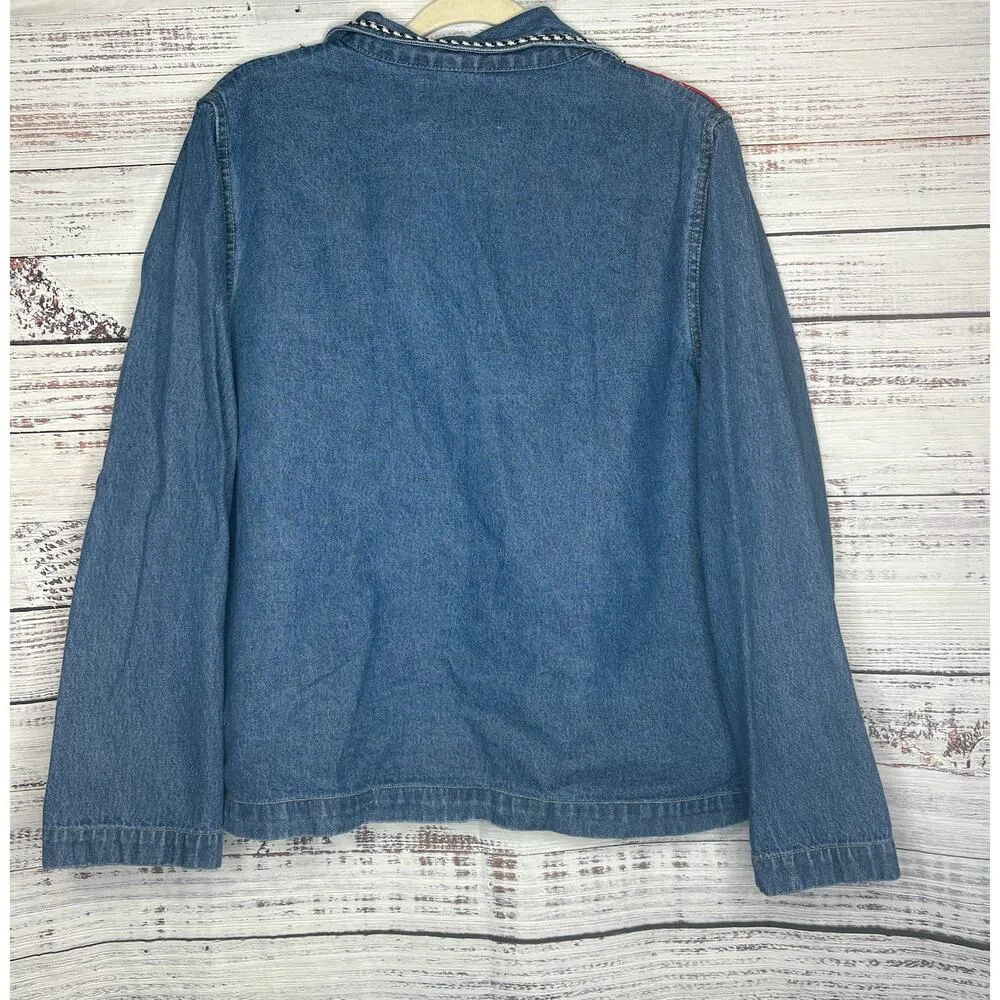 Tantramz Vintage Denim Patchwork Christman Button Up Shirt Lg Blue - Image 2