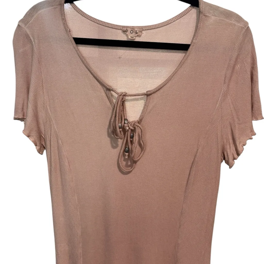 POL Medium Pale Pink Short Sleeve Ribbed Dress‎ - Image 2