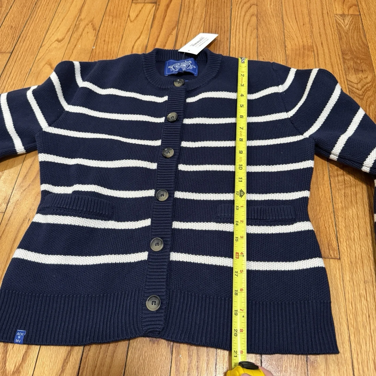 Erica Wilson Nantucket NWT Nantucket Cardi Cardigan Navy Blue Sweater Size XS/S - Image 8