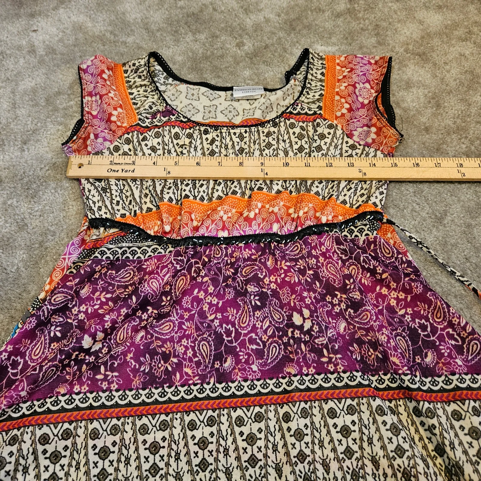 Fashion Big Stretch Size Medium M Stretchy Sequin Tassle Boho Top Shirt Top - Image 8