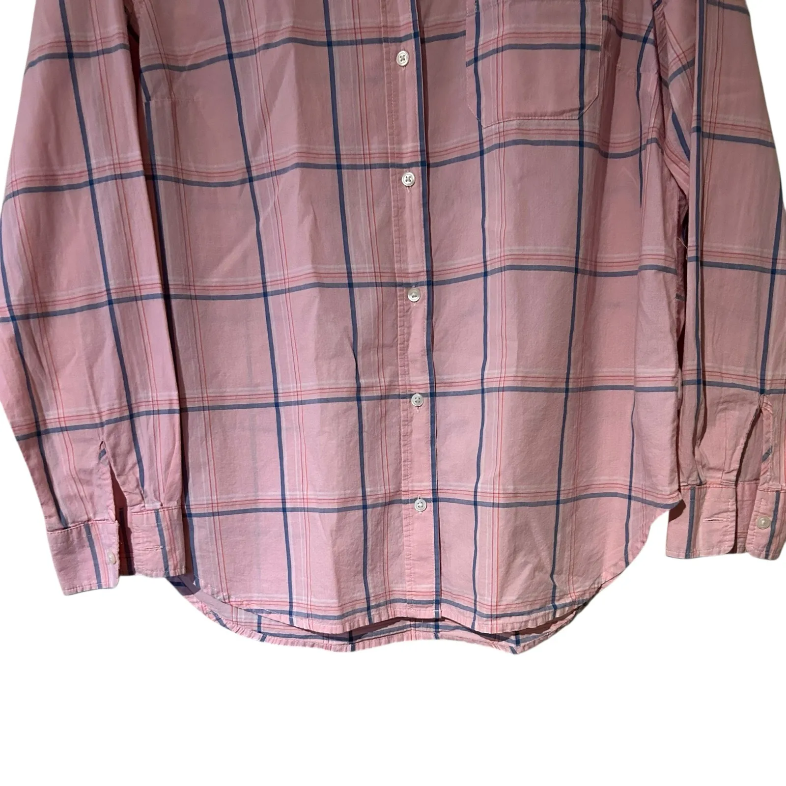 Old Navy The Classic Shirt Pink Plaid Long Sleeve 100% Cotton Boho Office SZ LG - Image 5