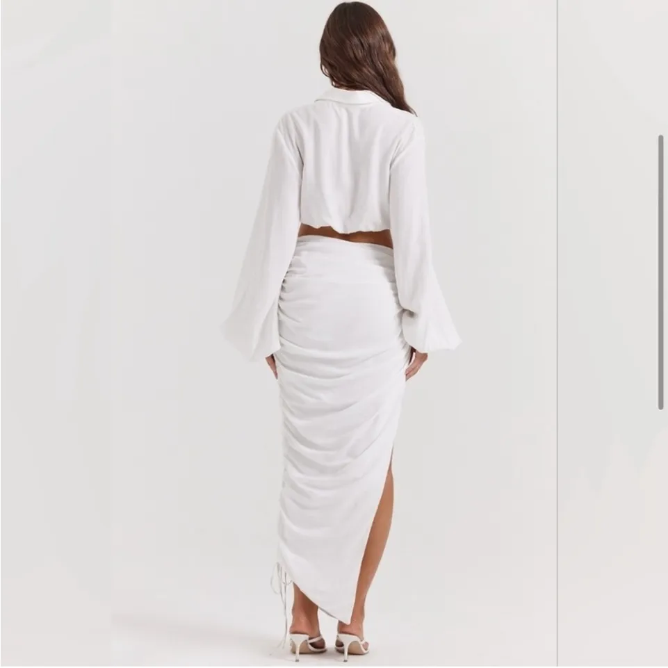 House of CB Loie Gathered Maxi‎ Skirt in White NWOT size L - Image 12