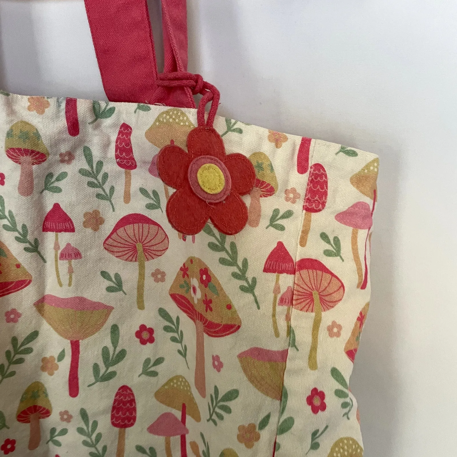 pink mushrooms cargo tote bag pink flower decal leaves summer lightweight - Image 2