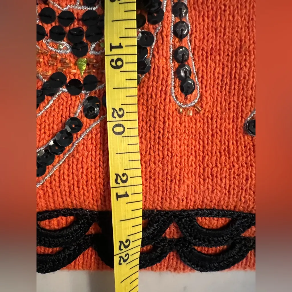Studio Treat Vintage Halloween Cats Sequined Embellished SweaterVest Medium EUC Orange - Image 3