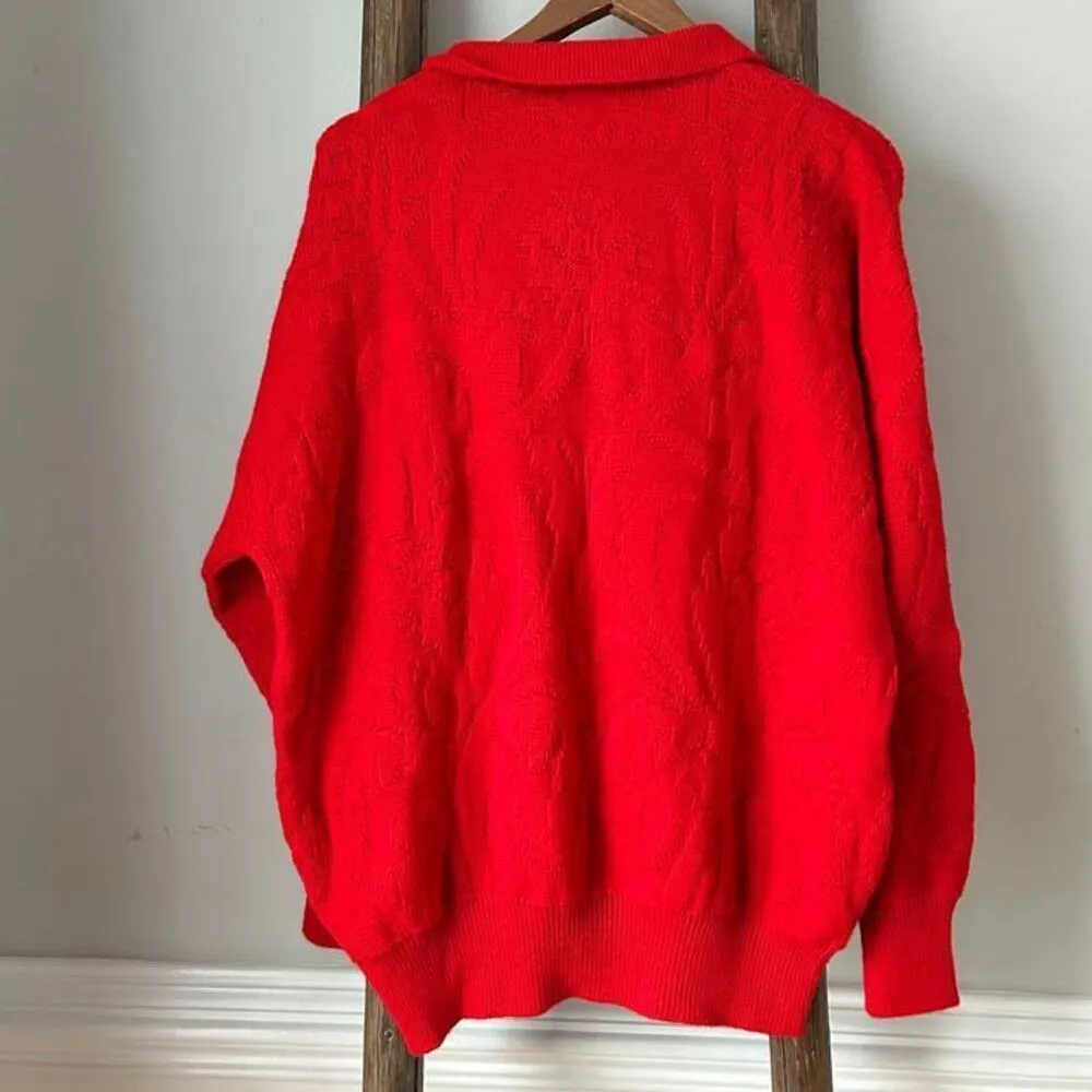 Raleighs Textured Knit Polo Sweater Red Vintage Wool blend made in ITALY XL - Image 2