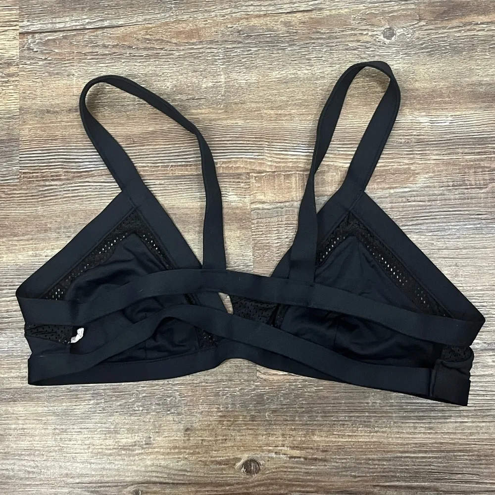 Black Cross Bikini Top with Mesh Detail - Image 4