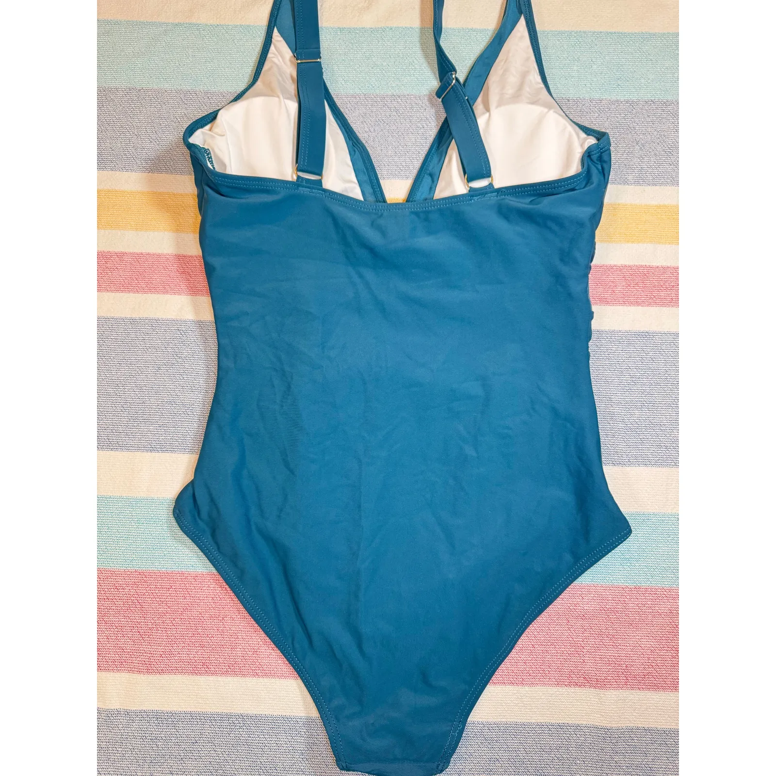 NWOT Teal Mesh Panel One-Piece Swimsuit | V-Neck | Adjustable Straps | Sz Small - Image 7