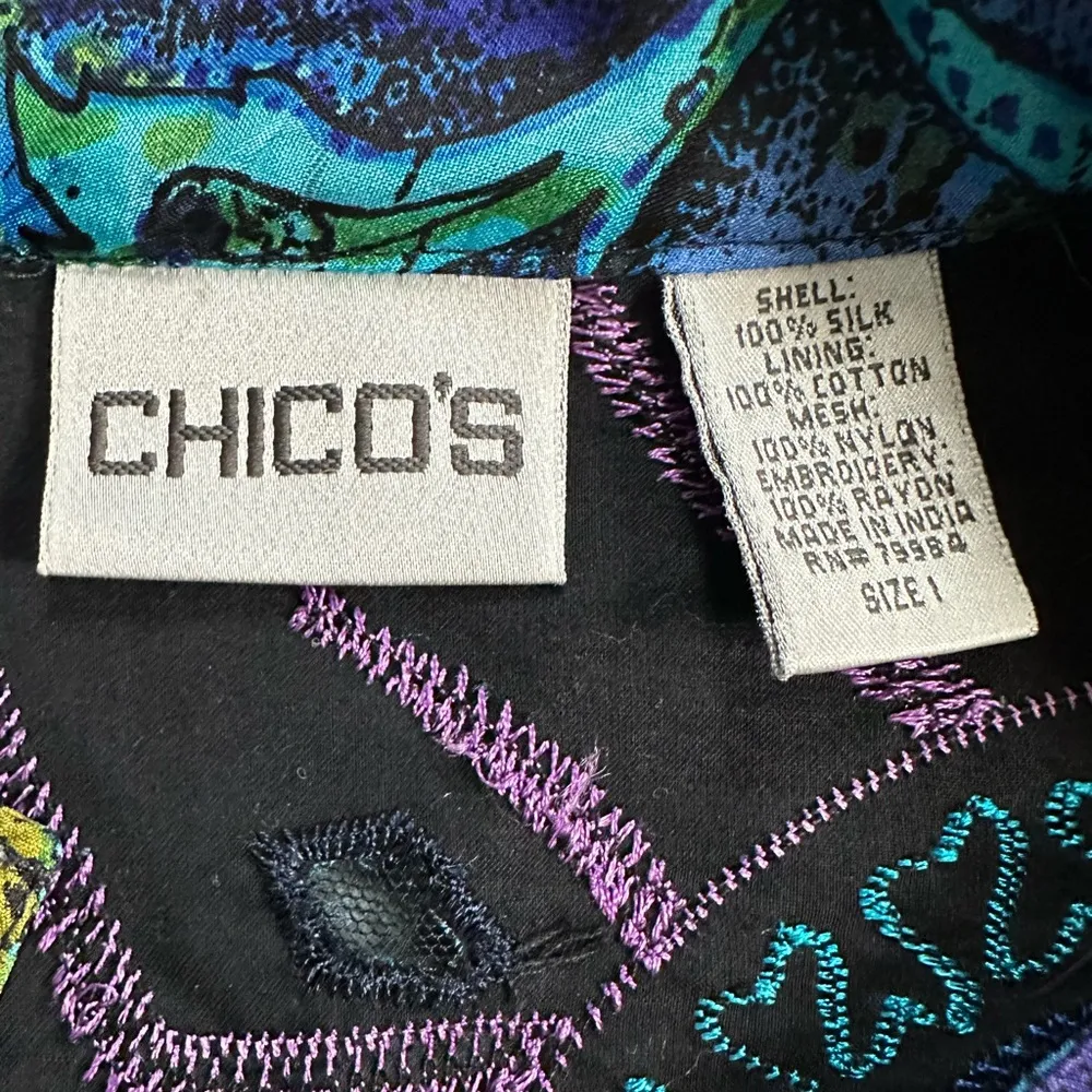 Chicos 100% Silk Beaded Embroidered Jacket Art Deco Artsy Avant Garde Bold - Image 10
