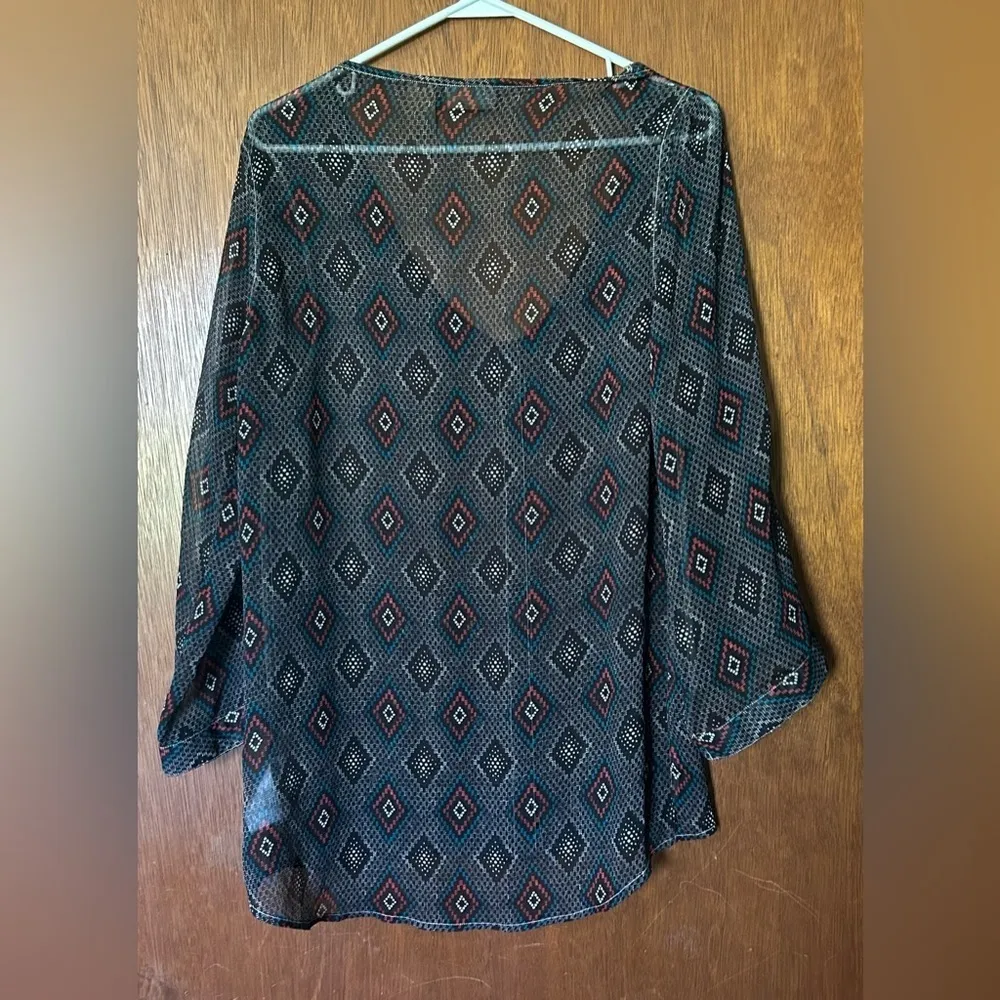 Wrangler super oversized sheer colorful pattern button down blouse size s - Image 7