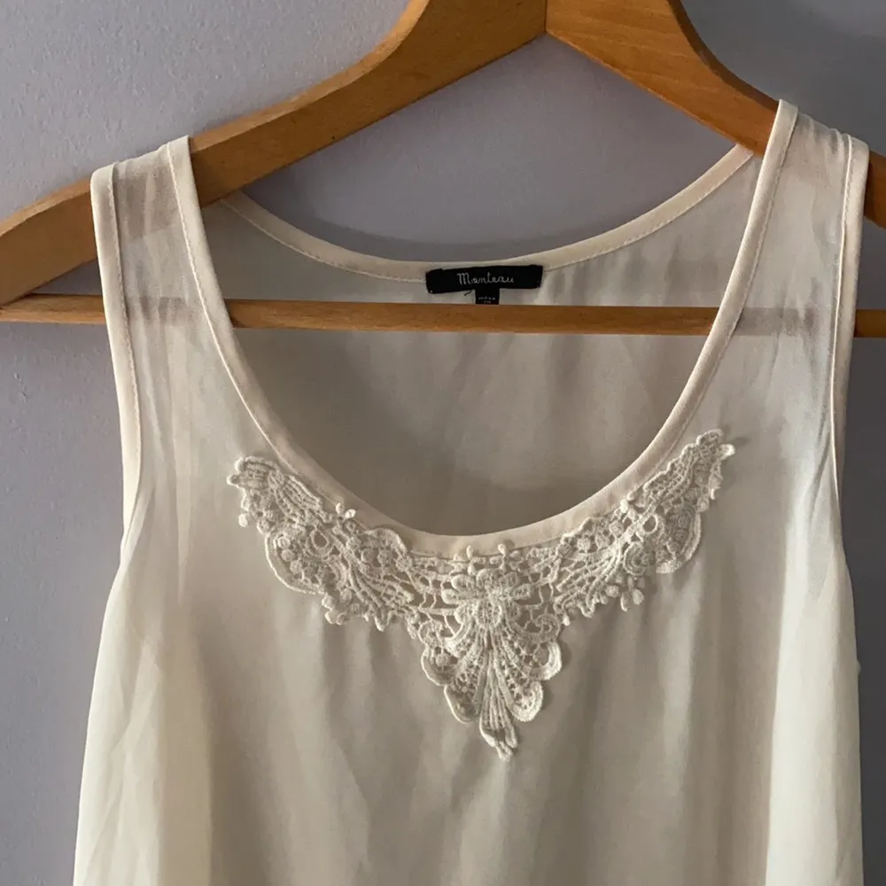 Monteau Sheer Cream Lace Tank Top Size Small - Image 3