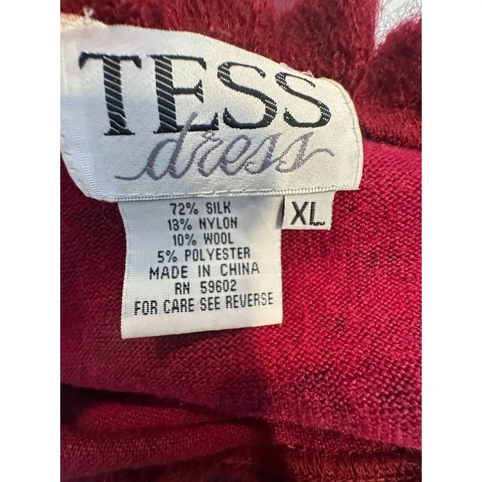 Tess Dress Floral Wrap Sweater Y2K Size XL Silk Wool Blend Ruffle Red Romantic - Image 6