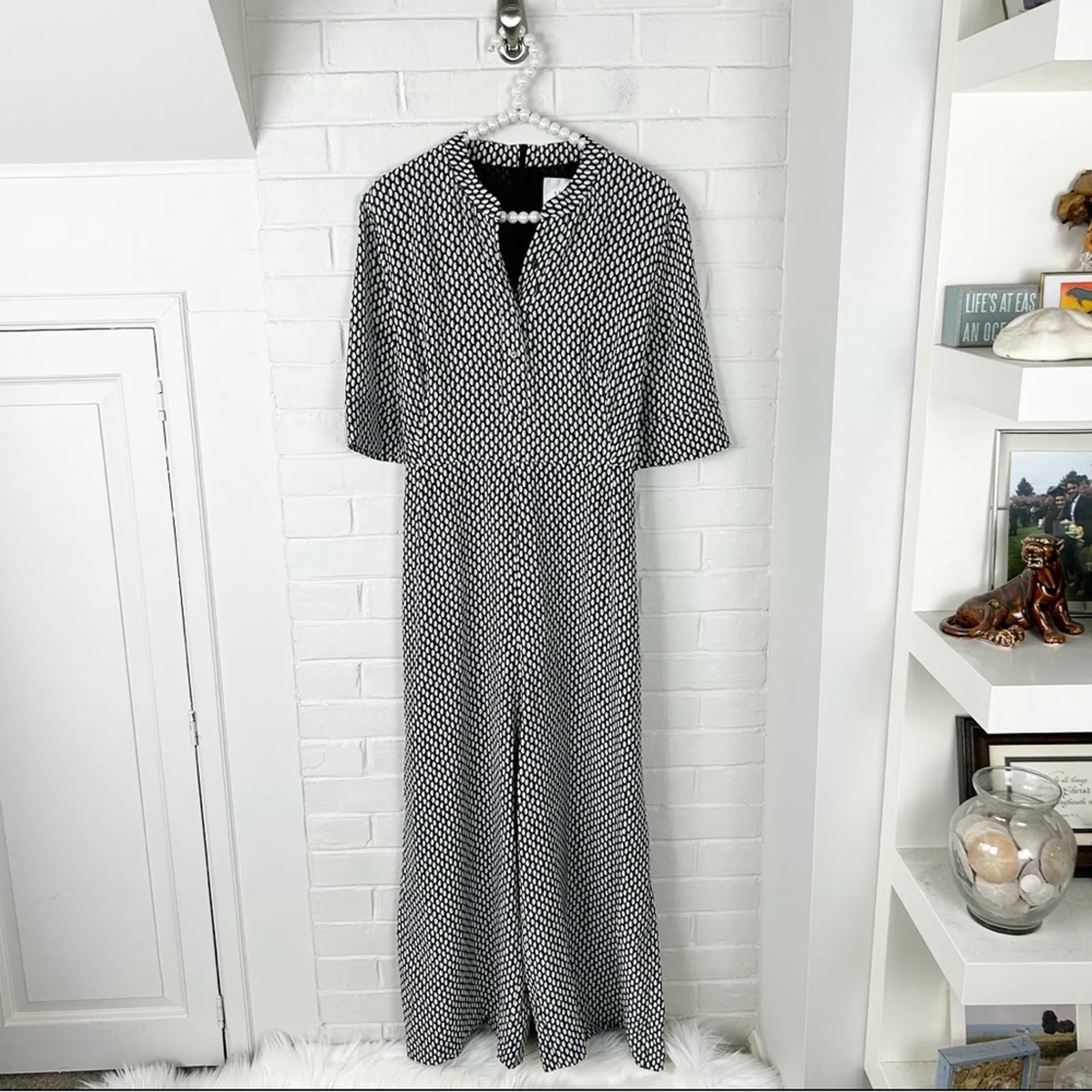 L.K.Bennet London Lorenna Silk Black / White Printed Jumpsuit Size 12 - Image 4