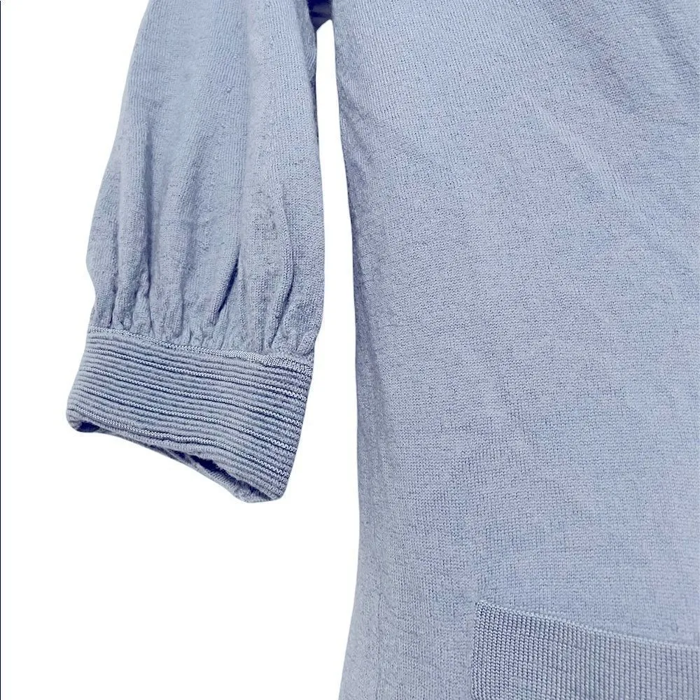 Club Monaco Wool Blend V‎ Neck Long Cardigan 3/4 Sleeve Size XS Slate Blue - Image 2