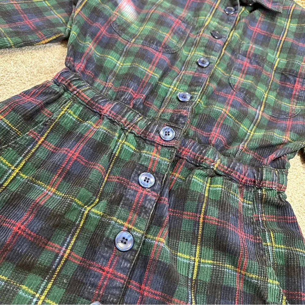 Fads Vintage 90s Y2K Tartan Plaid Corduroy Button Up Shirt Dress Long Sleeve M Green Size M - Image 9