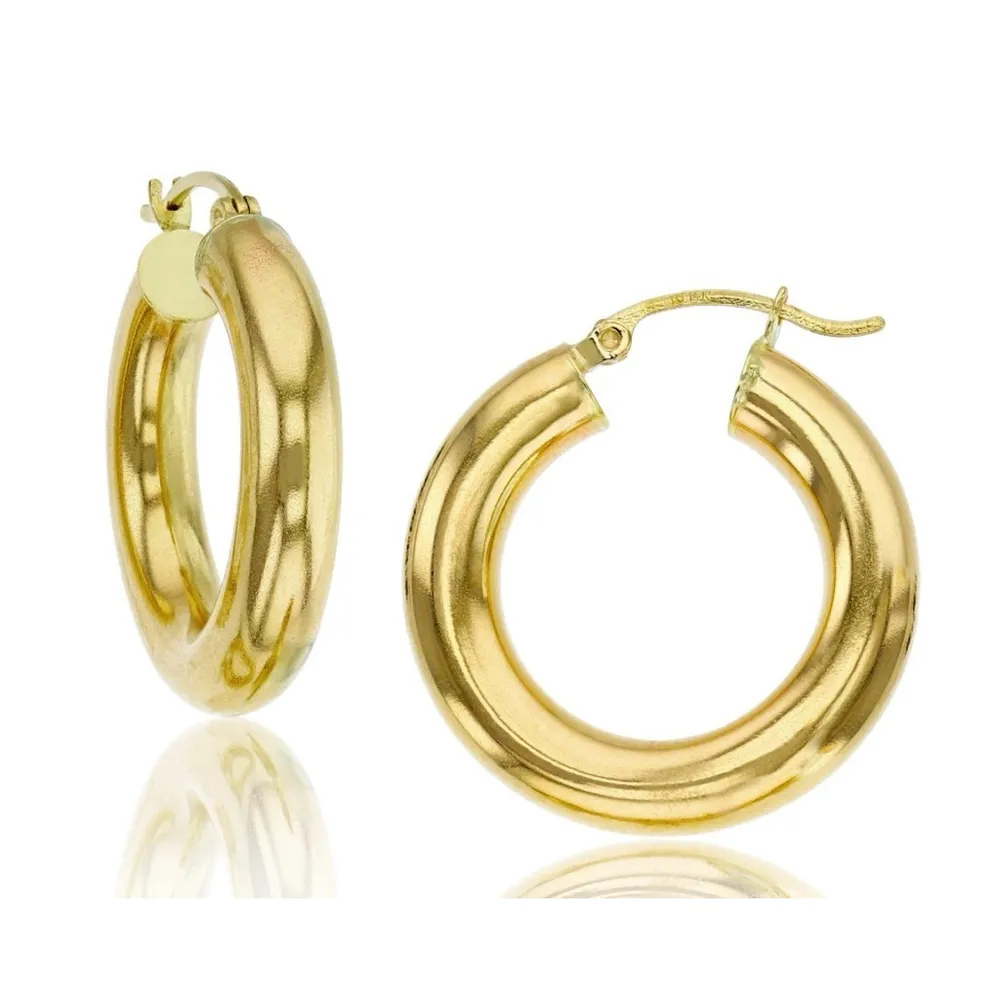 NEW Large Women’s 18k Gold‎ Filled 22mm Tubular Chunky Hoop Earrings - Image 3